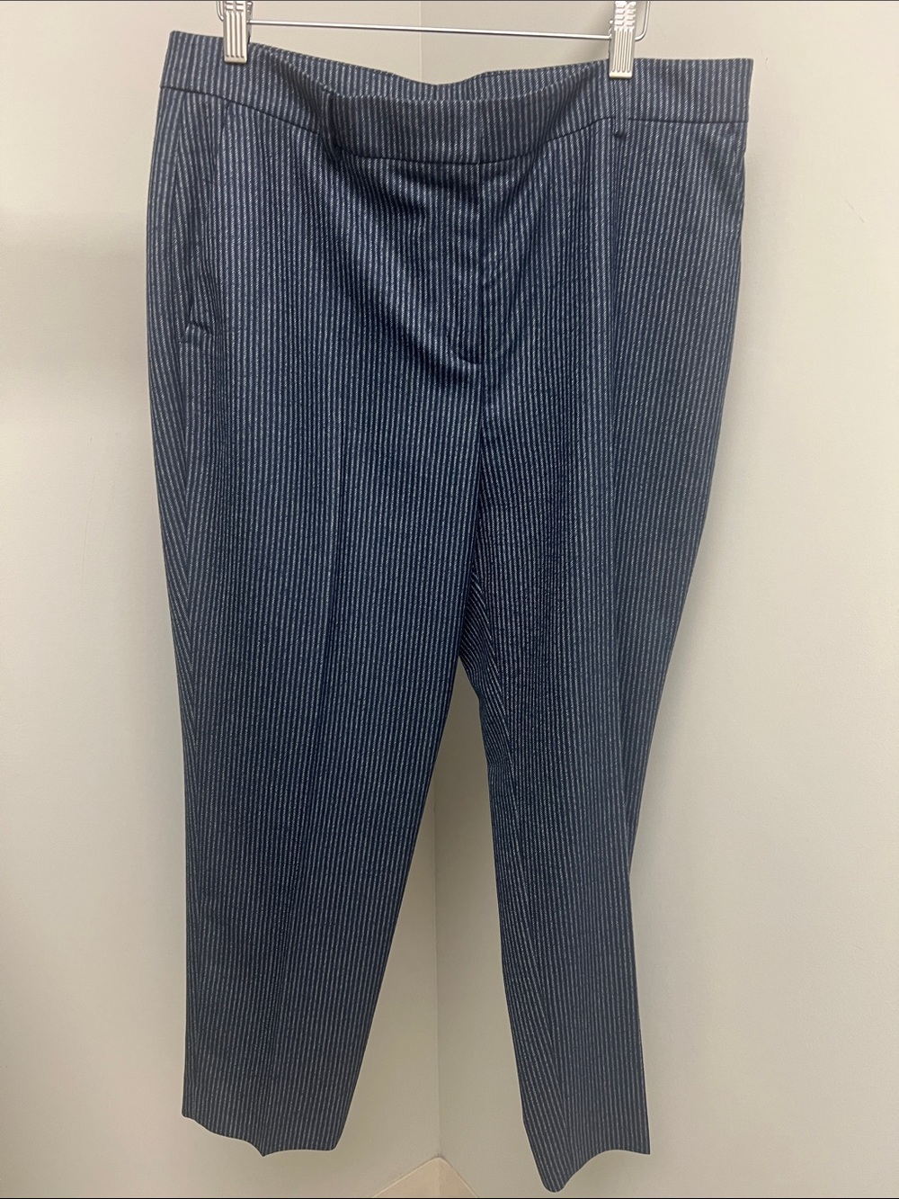 Akris Navy Pinstripe Wool Straight-Leg Trousers